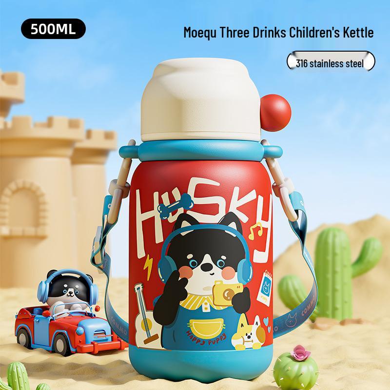 316 Stainless Steel Cartoon Flip-Top Children's Thermos - Portable Double Drink Water Bottle for Students