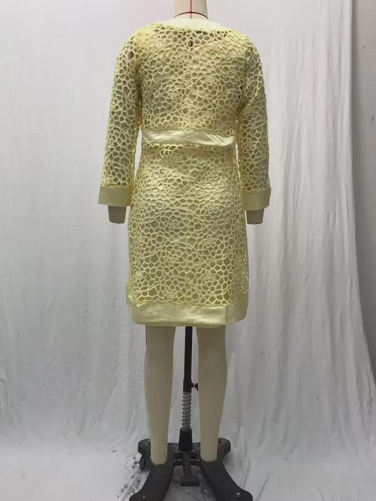 Женский комплект из цветного кружевного кардигана и платья 2025 года - включает два пальто