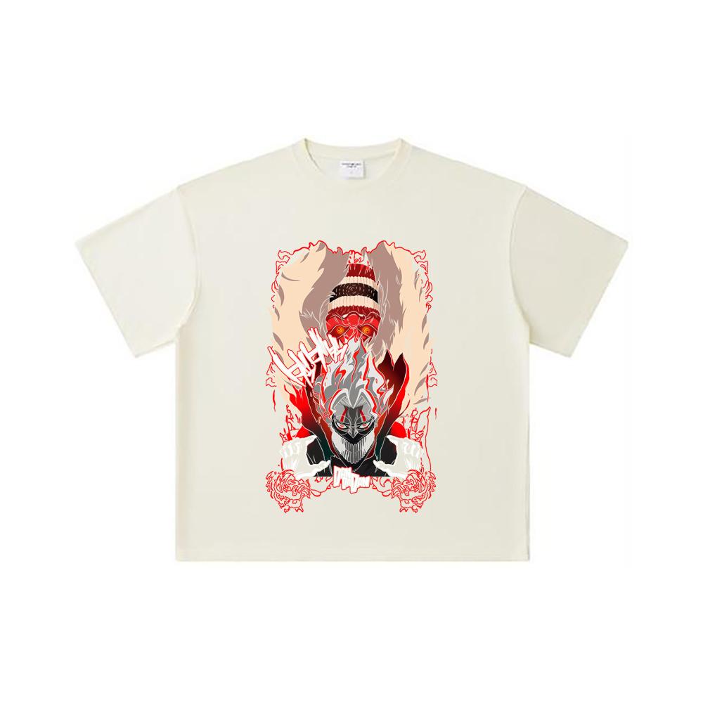 260 GSM Double Yarn 32 Count 100% Cotton Dandadan V34 Okarun Turbo Print Unisex Heavy Cotton T Shirt