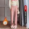 [0г бархатный имитация кашемира] Брюки с широкими штанинами на кулиске женские зимние с высокой талией теплые вязаные прямые брюки с бархатом и толще