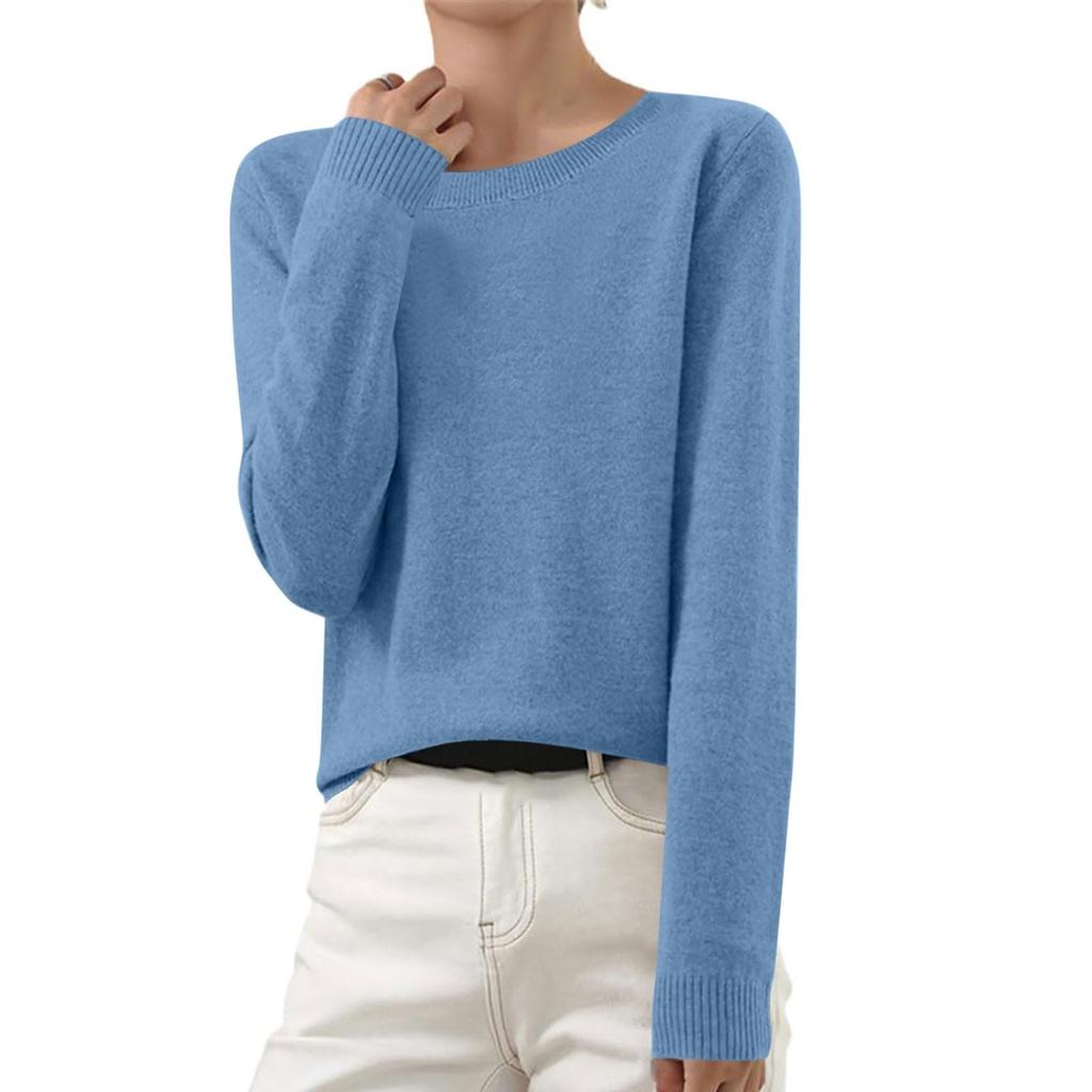 Women's Autumn And Winter Fashion Long-sleeved Basic Crew-neck Loose Pullover Sweater Top