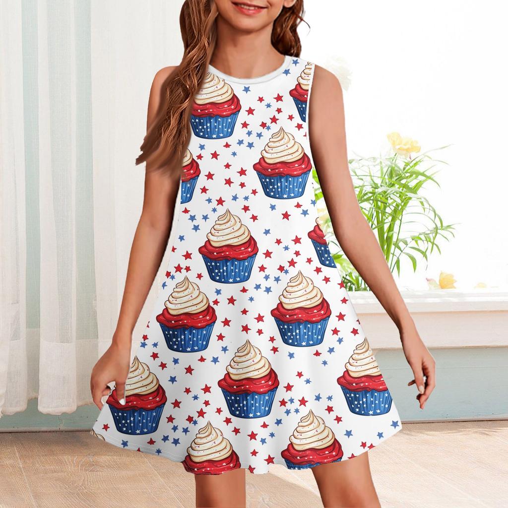 Летнее платье для девочек без рукавов с принтом в цвете, повседневное платье