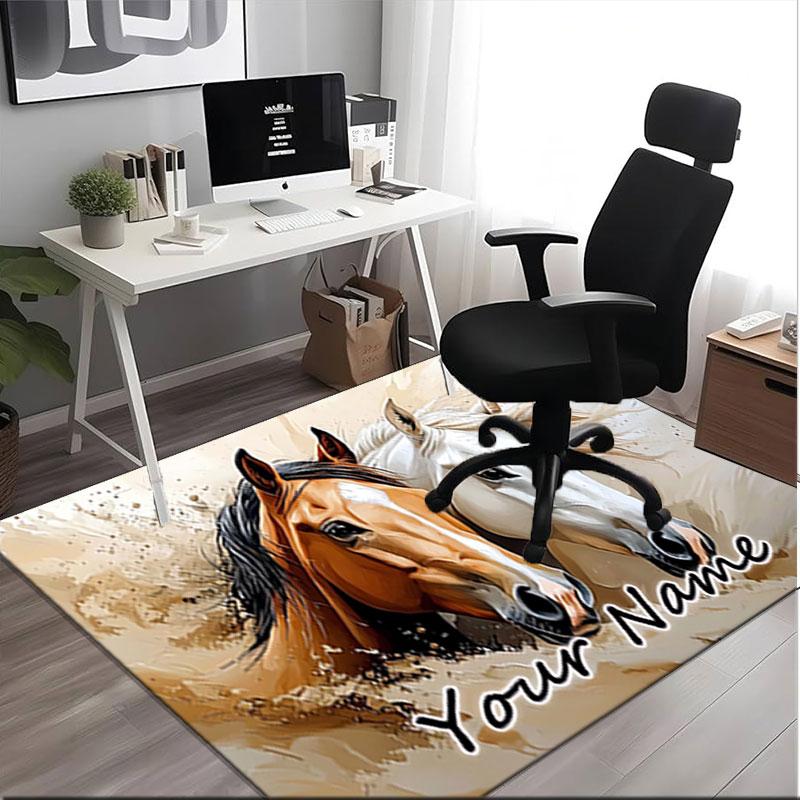 1PC Custom Name Horses Artistic Fusion Theme Floor Mat Ideal for Living Room, Game Rooms, Office, Bedroom,Floor Mat Playful Design