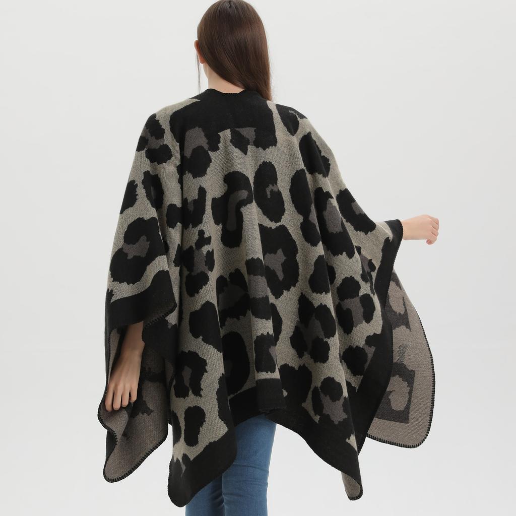 European and American Style Women's Scarf Fashion Leopard Shawl Autumn and Winter Pashmina Large Split Cape Thicken Warm Cloak