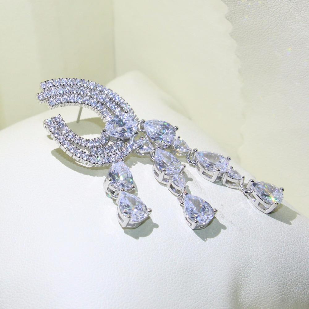 Роскошные серьги-капли с геометрическим темпераментом, сверкающие серьги из стерлингового серебра 925 пробы, висячие серьги в полоску 5A с фианитами для женщин Brincos