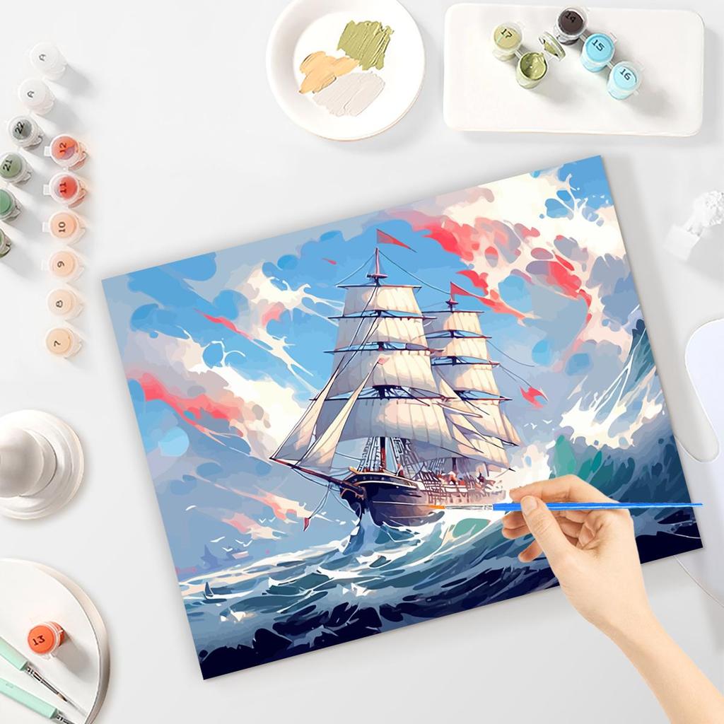Рамка для рисования лодки по номерам для взрослых, наборы для начинающих, раскраска по номерам, поделки своими руками, ручная работа для украшения дома, 40x50 см