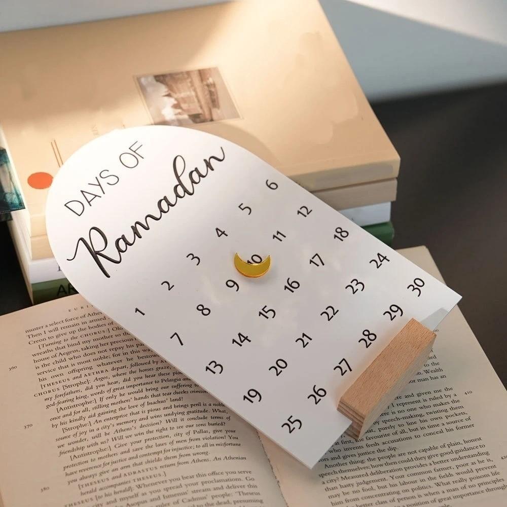 Акриловый Рамадан Адвент-календарь 30 дней Белое зеркало Рамадан Настольное украшение DIY Поделки Деревянная основа Календарь обратного отсчета