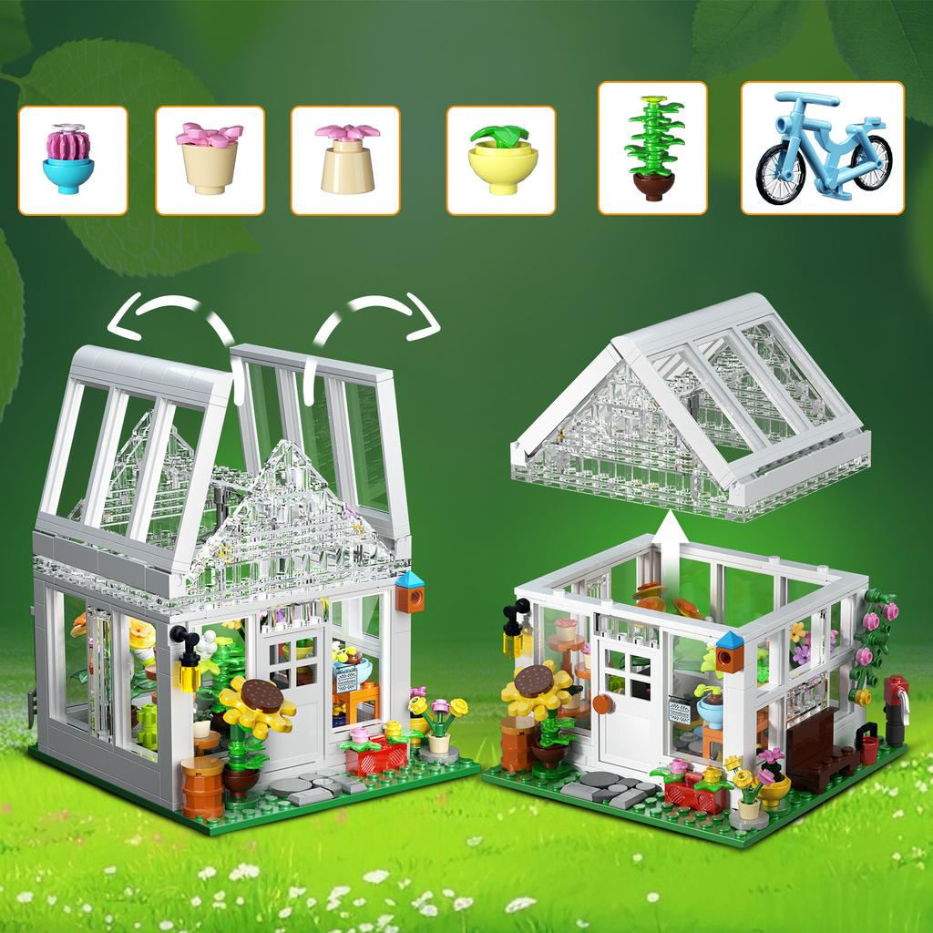 Greenhouse Building Block Pretty Flower Garden Architecture Model Kit Creative Bricks Flower House Decoration for Kids Adults