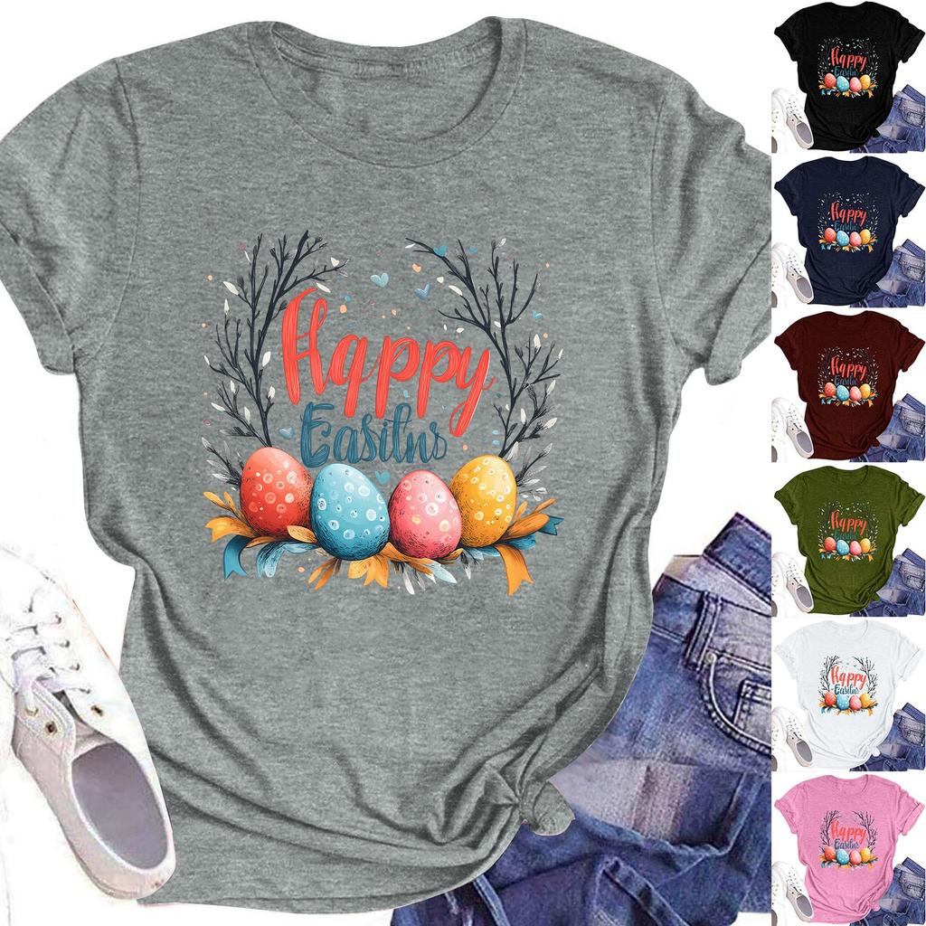 Women's Top Round Neck Casual Printed Short-sleeved T-shirt Top