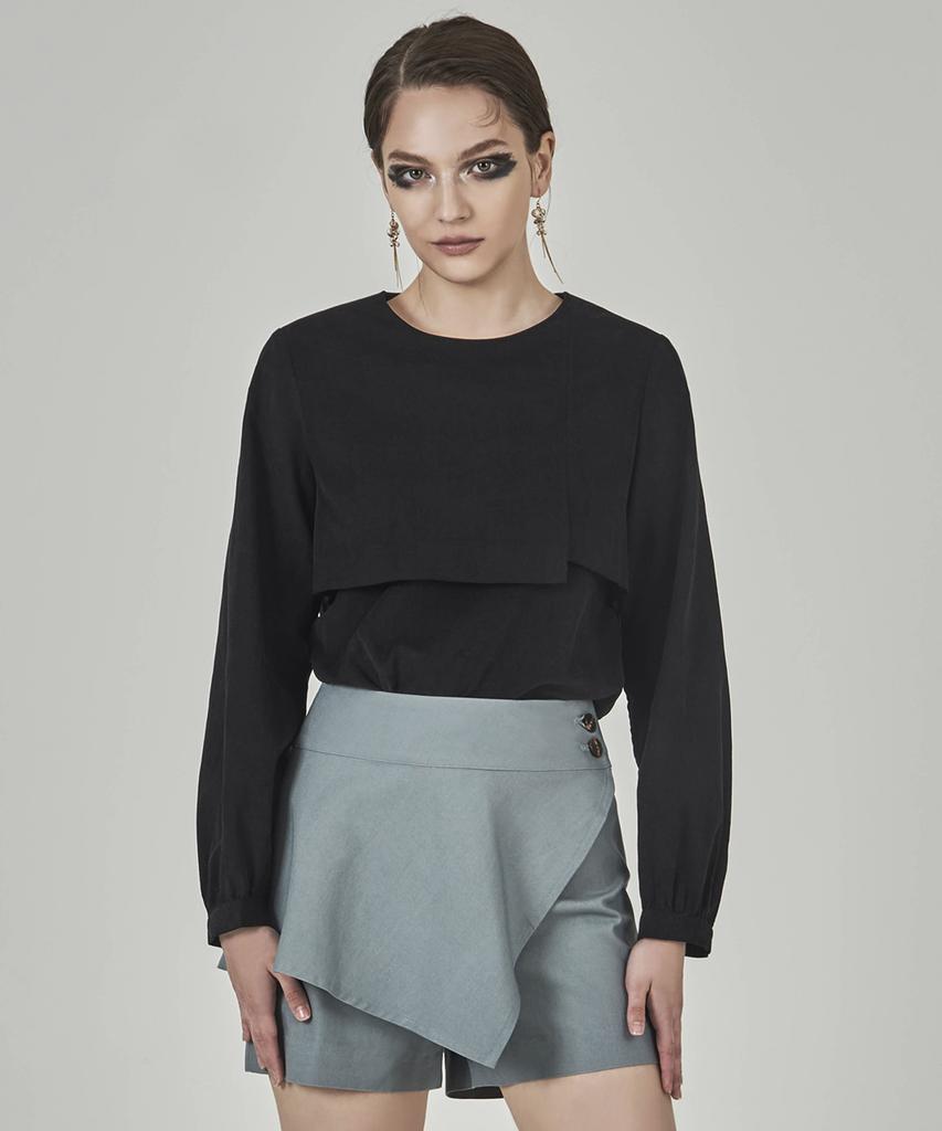 HYEYEONG KIM Corduroy Layered Blouse - Black