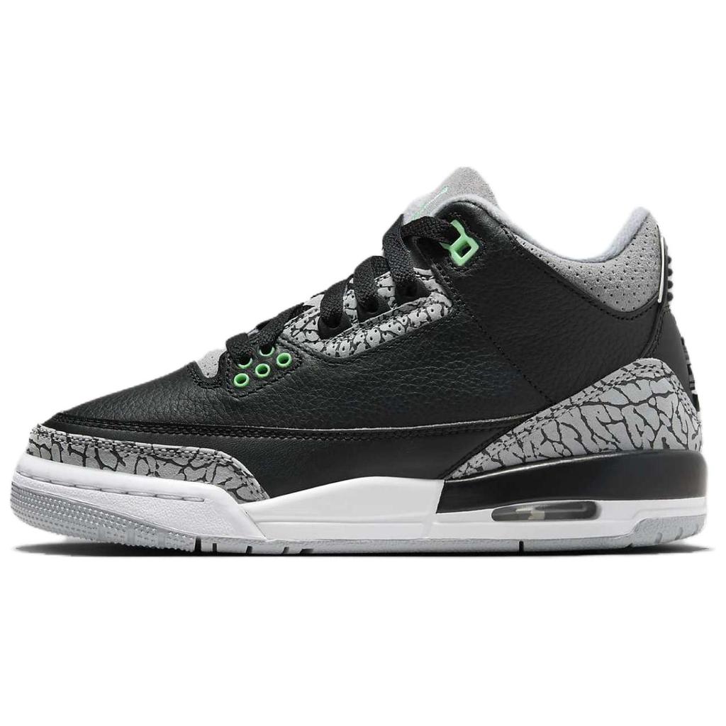 Air Jordan 3 Retro GS Green Glow Kids Sneakers Black Wolf-Grey White DM0967-031