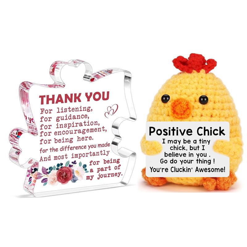 Gifts for Women Thank You Acrylic Plaque and Mini Funny Positive Chick Crochet Handmade Cute Gifts