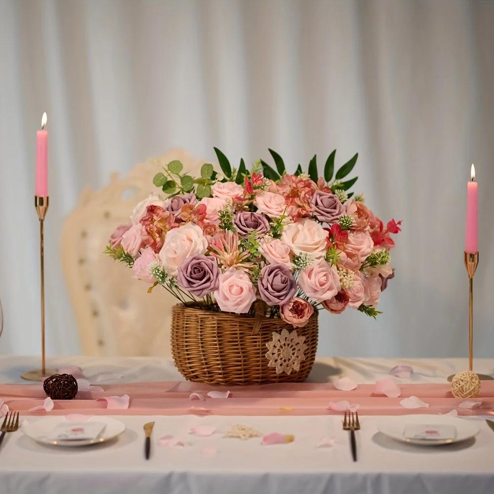 Розовый набор искусственных роз, свадебный букет, centerpiece для DIY на открытом воздухе/в помещении, цветы для декора