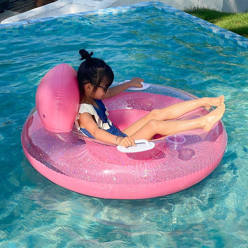 Inflatable Sequin Seat Floating Drainage Upper Backrest With Handle Lounge Chair Floating Swimming Ring Premium