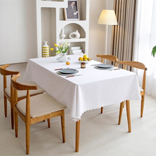 Скатерть Forhomelife белая, однотонная, простая прямоугольная накидка на стол, 135x180см, моющаяся, быстросохнущая, плотная, термостойкая