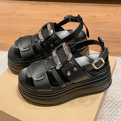 Модные босоножки на высокой платформе для женщин, новинка 2024 года, дышащие туфли на высоком каблуке 8 см, женские кожаные кроссовки, массивные тапочки, Sandalias Mujer