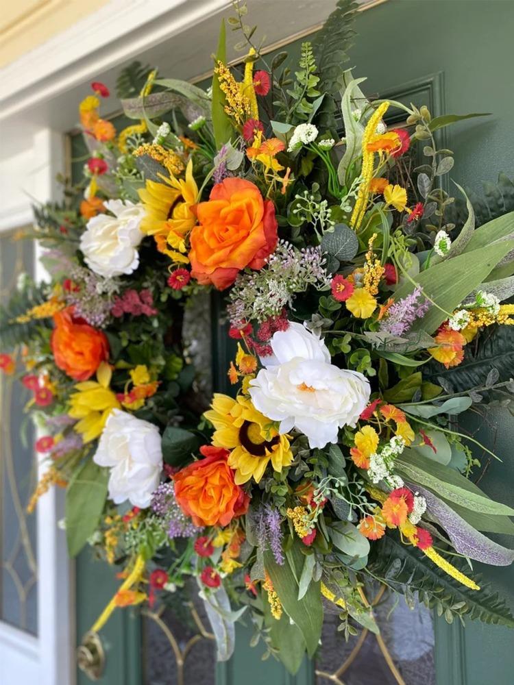 40 см цветочные венки для входной двери, всесезонный венок, круглый год, фермерский дом, крыльцо, наружные украшения