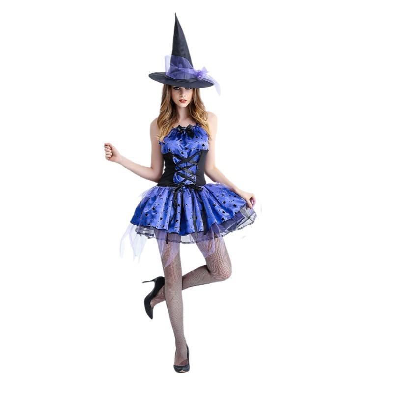 Halloween Adult Sexy Skirt Purple Witch Cosplay Stage Show Costume Real Shot