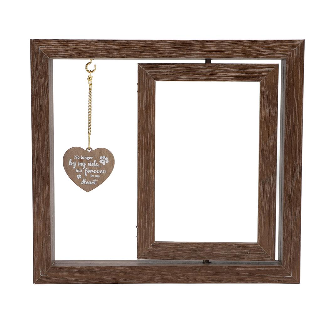 Dog Rotating Picture Frame Solid Wood Double Sided Heart Pendant Pet Memorial Photo Frame for Home
