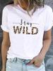 (Asian Size) T Shirt Fashion Female Leopard Letter 90s Graphic Casual Short Sleeve T-shirts Tee Women Print Lady Top Clothing
