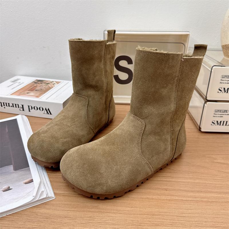 Модные шерстяные зимние сапоги AJGS для женщин 2024 года, новые кожаные зимние туфли на плоской подошве, теплые плюшевые хлопковые туфли, универсальные сапоги до середины икры