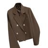 Spring Women Breasted Office Cropped Blazer Lapel Solid Color Long Sleeve Double Jacket Suit Coat