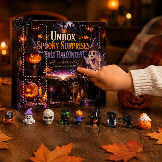 Halloween Countdown Calendar Advent with 9 Mini Resin Figures, Day Spooky Home Table Decor to Calendar, Surprise Collectible Ornaments for Adults Boys