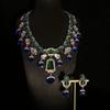 Medieval Heavy Industry Blue Rhinestone Necklace Earring Set for Women's High End Orders, Exaggerated High End Charm Necklace Earrings
