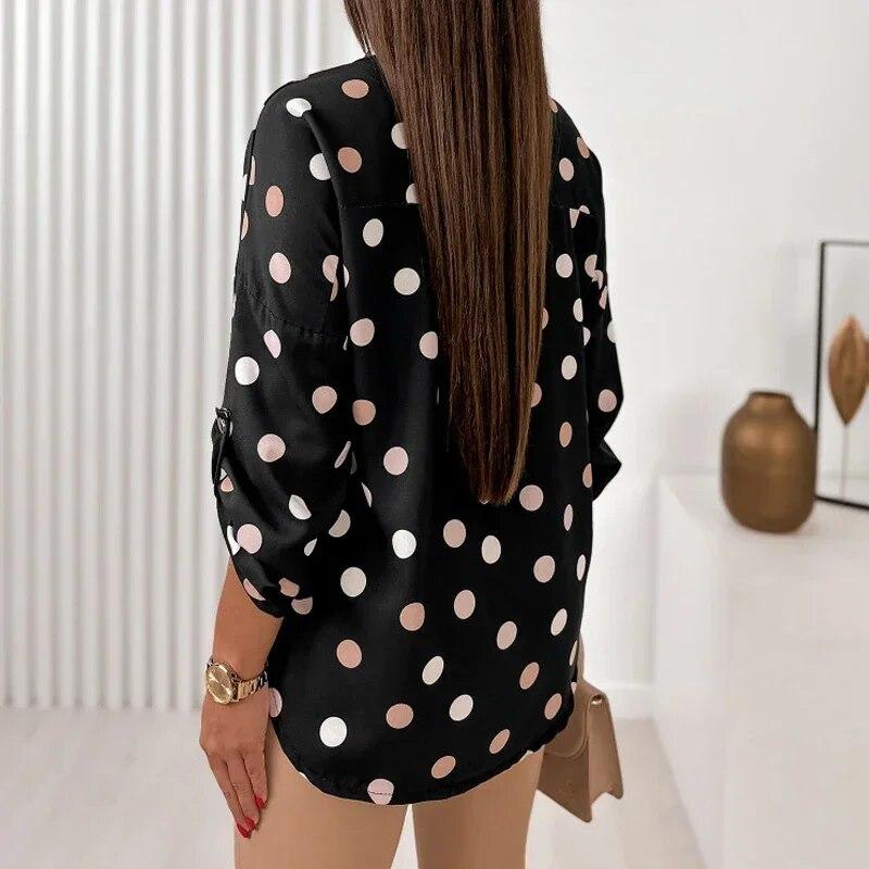 Повседневная свободная рубашка, модная блузка в горошек, весна-осень, женские топы с отложным воротником и длинными рукавами, Blusas 30441