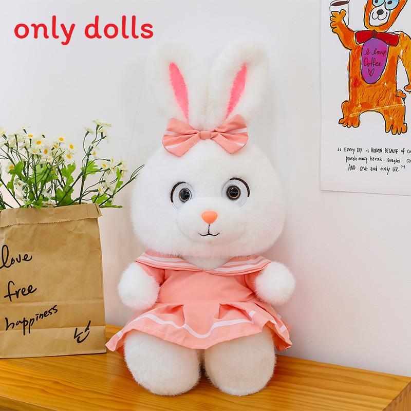 Cartoon Rabbit Plush Doll With Dress And Bow Decoration For Valentines Day Gift