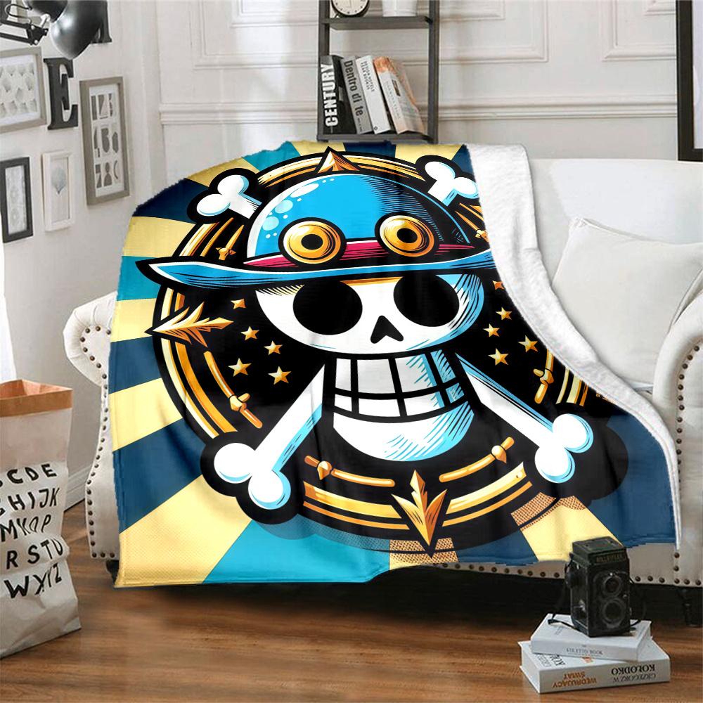 1PC One Piece Straw Hat Pirates Patterned Flannel Blanket Suitable For All Seasons For Home Decor Warmth And Comfort Gifts Holiday Present
