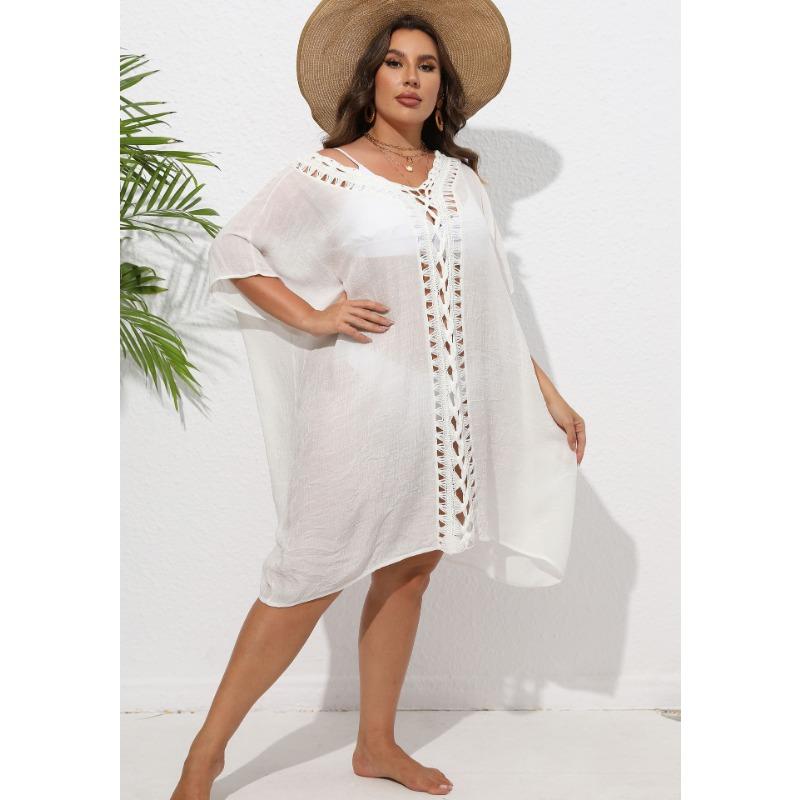 Женское платье-накидка большого размера, связанное вручную крючком с цветочным узором в стиле пэчворк, свободное пляжное бикини, наружное накидка
