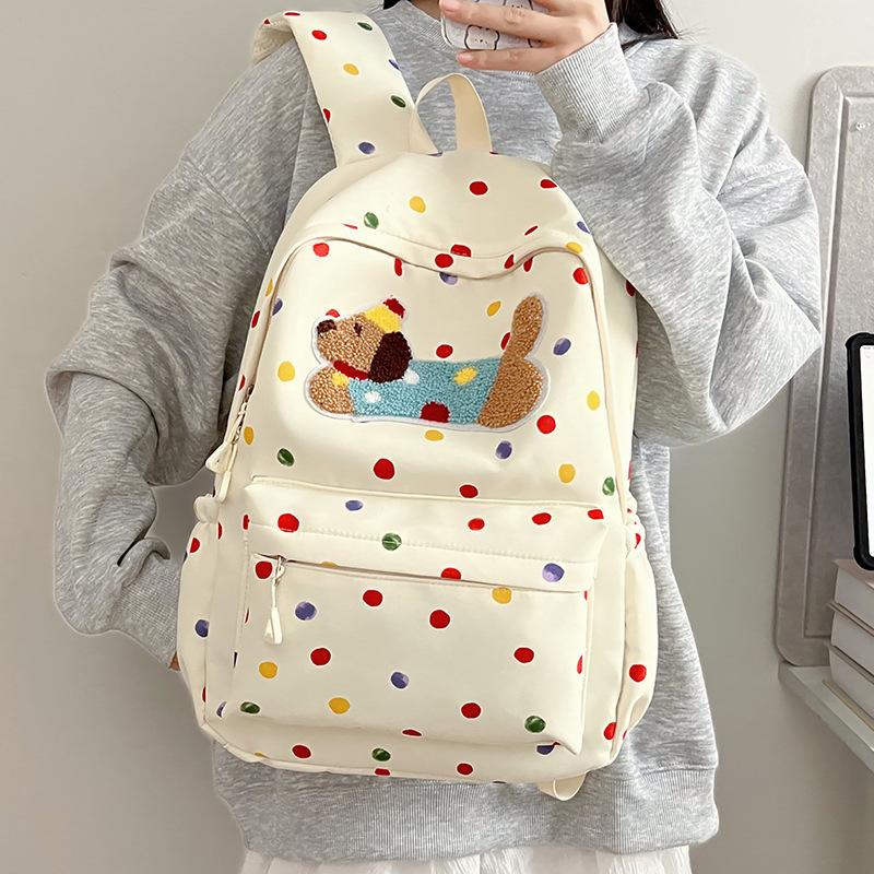 The New Polka Dot Dog Backpack Has A Large Capacity and Is Cute. It Is A Versatile Backpack for Junior and Senior High School Students