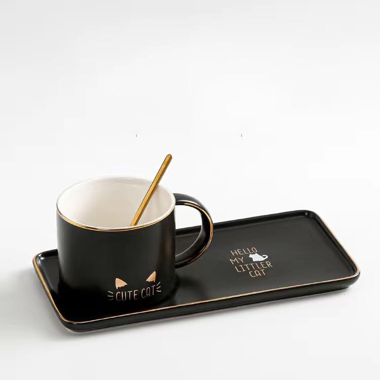 Nordic Style Simple Solid Color Mug Coffee Cup Plate Two Piece Set Afternoon Tea Ceramic Water Cup Coffee Cup Mug