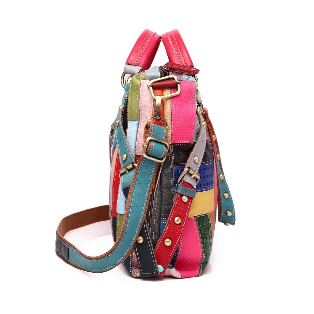 Сумка через плечо с геометрическим узором, сшитая вручную, для женщин, на одно плечо, контрастная по цвету, повседневная сумка через плечо