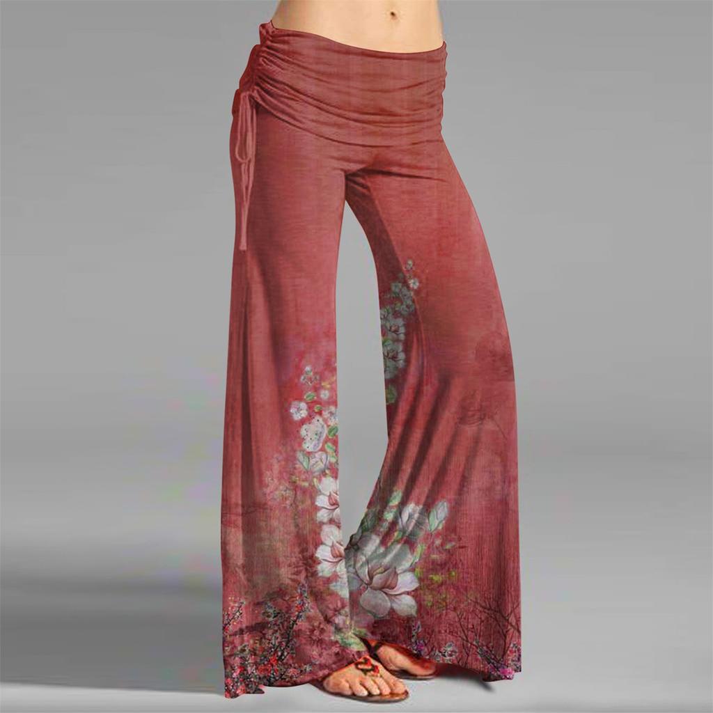 Женские модные повседневные расклешенные брюки с кулиской и винтажным принтом, широкие брюки