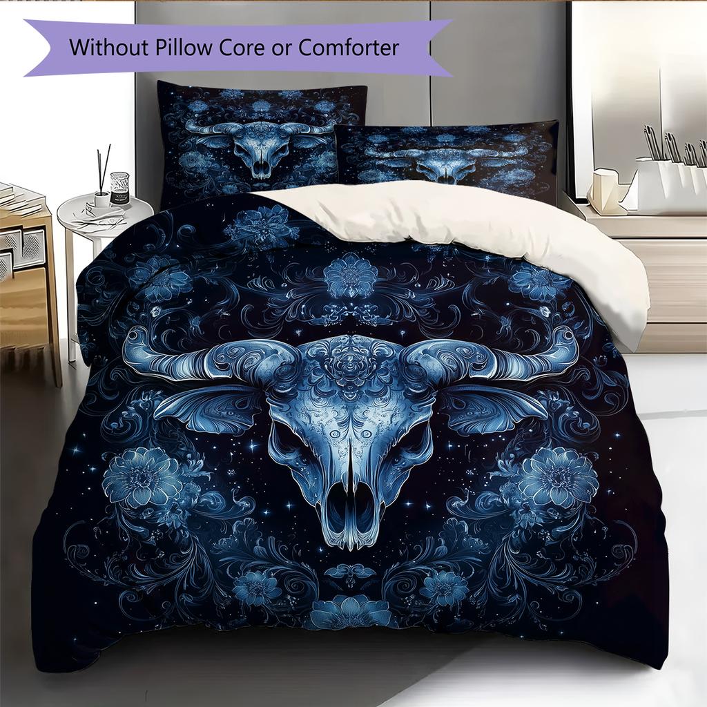 Cow Skull Pattern Bedding Home Decoration Birthday Gift (1 * duvet cover + 2 * pillowcase, without core)