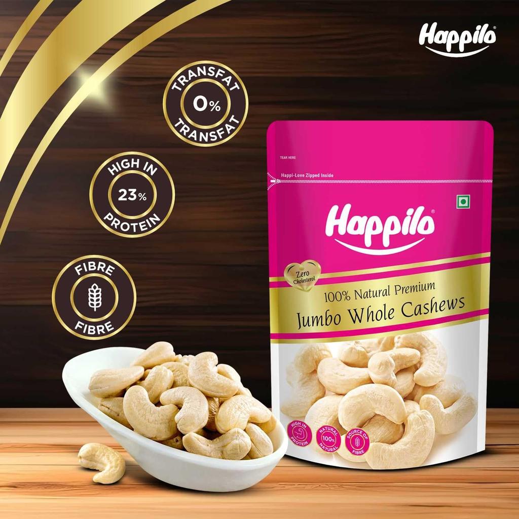 Кешью Джамбо (200 г), 100% Natural Premium Jumbo Whole Cashews, Happilo