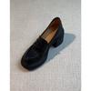 Sheepskin Version~ Genuine Leather British Commuter High Heel One-pedal Loafers Women's Versatile Thick Heel Retro Small Leather Shoes Single Shoes