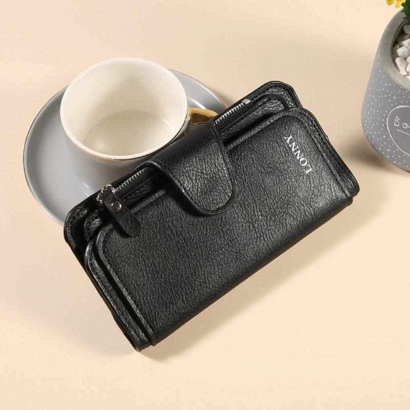 Женский длинный кошелек с зажимом для денег из ПУ кожи, трехслойный, женские кошельки-клатчи, цветной блок, ретро, кошелек для монет, держатель для карт