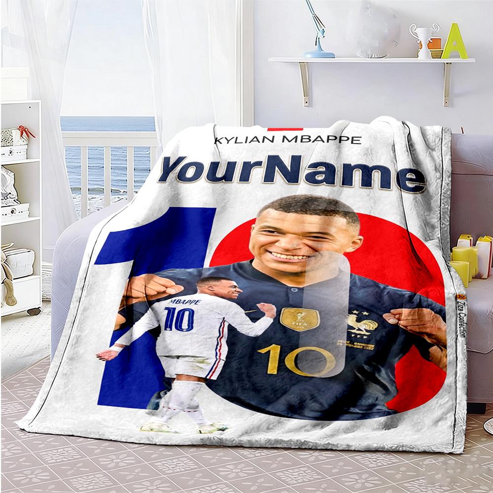 Mbappe 275 Customize Text Blanket Cozy Customizable Blanket Comfortable Suitable for Sofa Seaside Chair Office All-Season Use