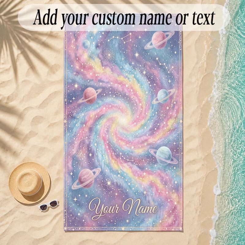 Cosmic Theme Soft Beach Towel Personalized Custom Name Text Towel Portable for Beach Pool Travel