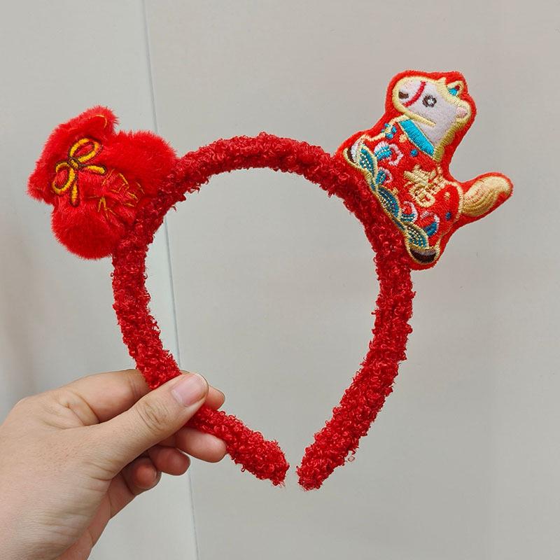 Красная повязка на голову с головой лошади из Зодиака - Милый мультяшный аксессуар для женщин и детей (Коллекция осень/зима)