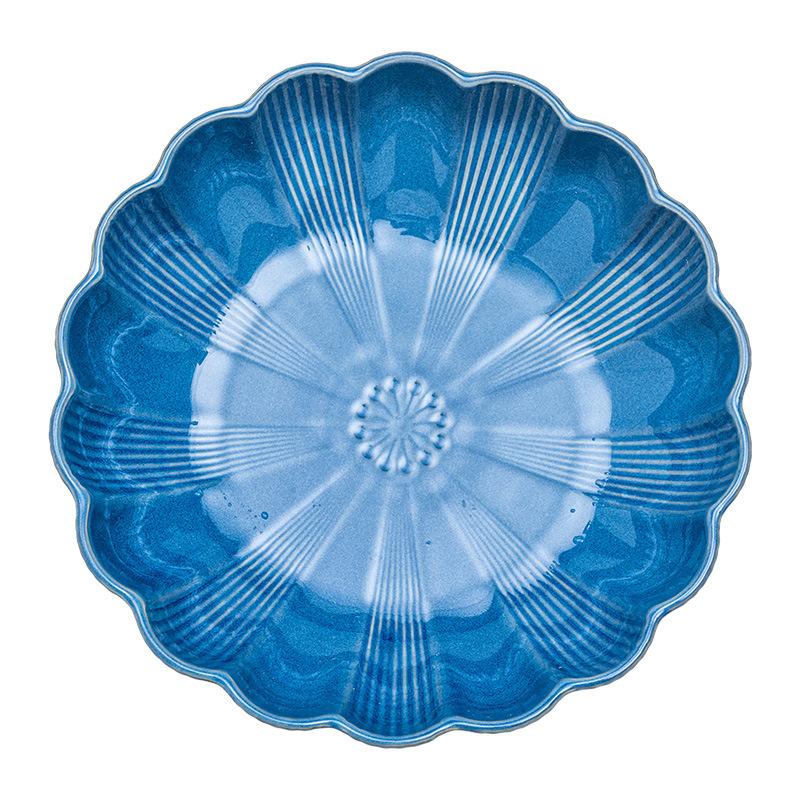Светлая Роскошь Синяя Керамическая Большая Миска Изысканная Суповая Миска в Форме Лепестка Бытовая Ресторанная Практичная Посуда Миска для Овощей Миска для Фруктов