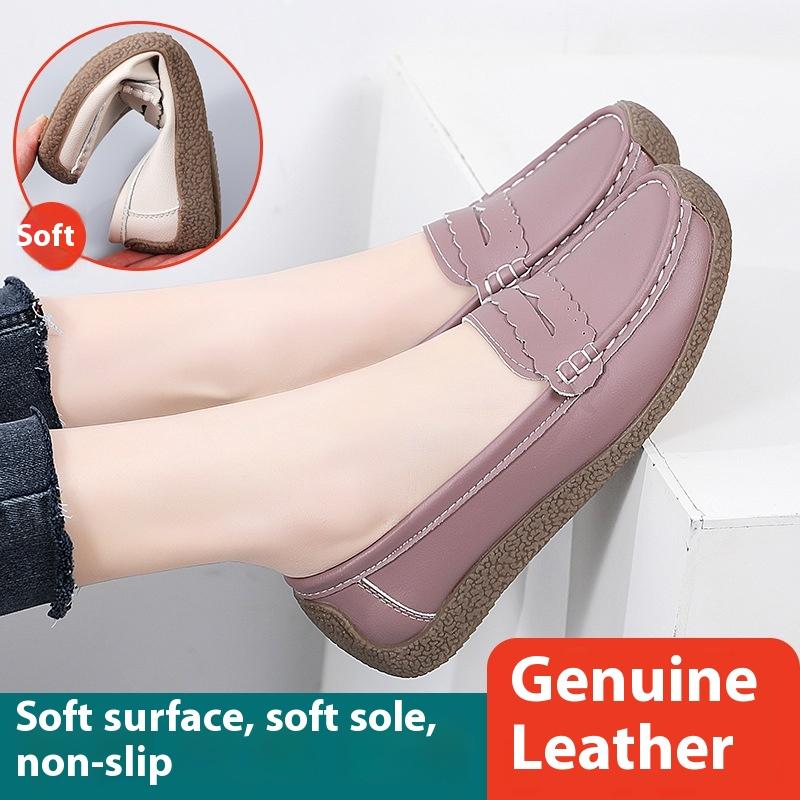 Новые мокасины из натуральной кожи для женщин, плоские и универсальные, мягкие и удобные, нескользящая подошва из коровьей кожи, обувь для мам
