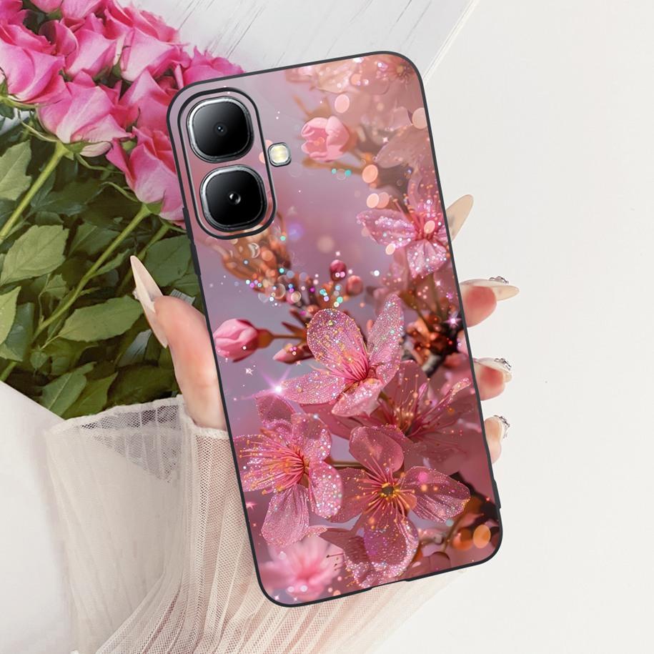 For Infinix Smart 20 4G Case New Fashion Flower Pattern Soft Black Silicone Phone Cover For Infinix Smart 20 Bumper Smart20 Para
