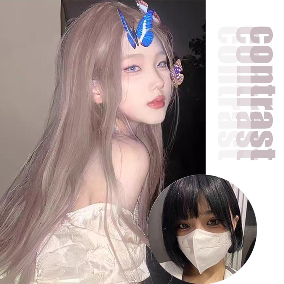 WTB Gray-purple Long Straight Synthetic Wig Girl Bangs Natural Gentle Role-playing Gray-purple Long Straight Wig