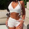 2025 Halter V Neck Shorts Female Swimsuit High Waist Bikini Women Swimwear Two-pieces Bikini Set Bather Bathing Suit Swim V5447