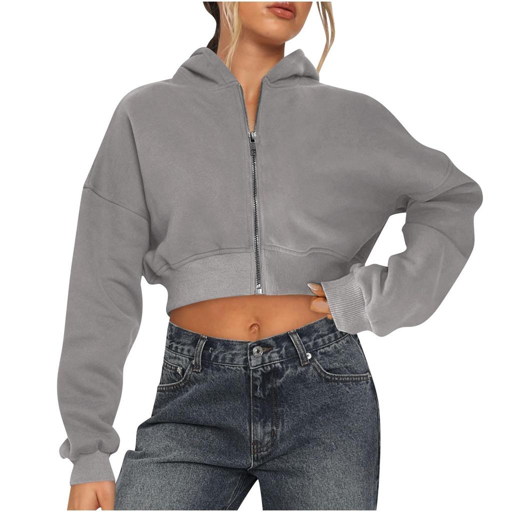 Женский свитер с застежкой-молнией на половину длины, толстовка с мятыми рукавами, короткое пальто с длинным рукавом