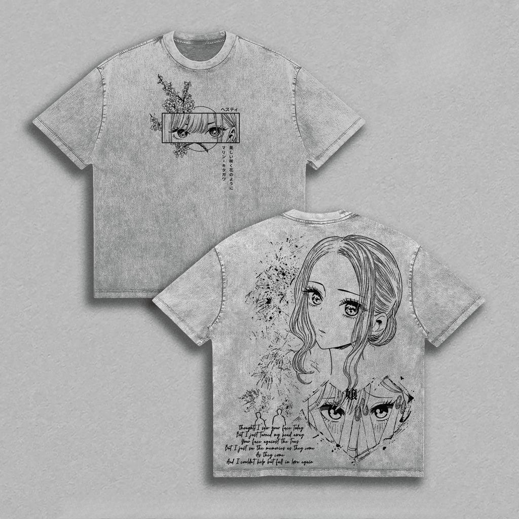 My Dress-Up Darling Marin Anime T-shirt Vintage Washed Oversized T Shirt Summer Short Sleeve Polyester Tees Tops Men Women Clothing